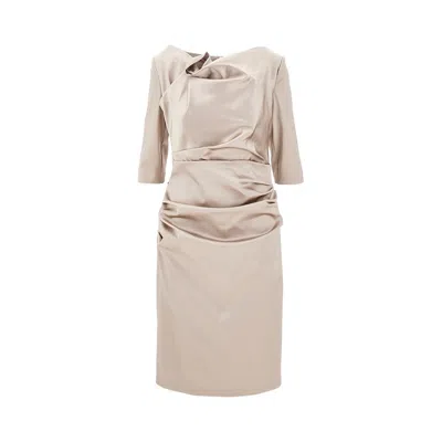 Talbot Runhof Duchesse Satin Draped Dress In Beige