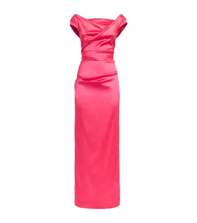 Talbot Runhof Duchesse Satin Draped Gown In Pink