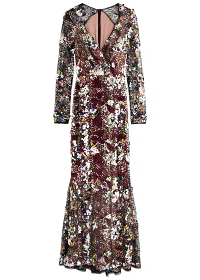 Talbot Runhof Embellished Metallic Tulle Gown In Multicoloured