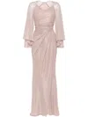 Talbot Runhof Evening Flow Sleeves Shimmer Dress In Neutrals