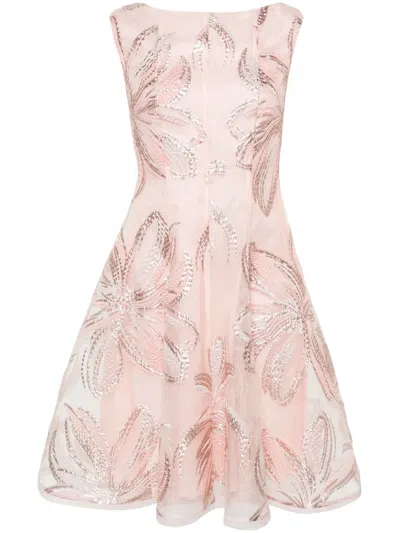 Talbot Runhof Floral-appliqué Lurex Dress In Pink