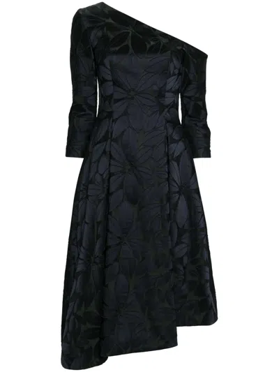 Talbot Runhof Floral-appliqué Satin Midi Dress In Blue
