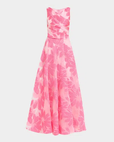 Talbot Runhof Floral Fil Coupe Sleeveless A-line Evening Gown In Pink
