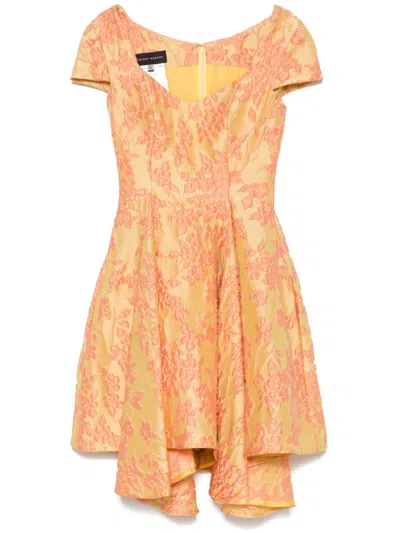 Talbot Runhof Floral-jacquard Asymmetric Dress In Yellow