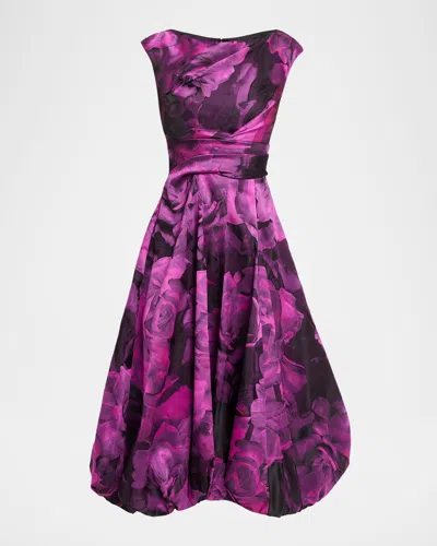 TALBOT RUNHOF FLORAL JACQUARD BUBBLE MIDI DRESS