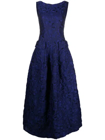 Talbot Runhof Floral-jacquard Cloqué Gown In Blue