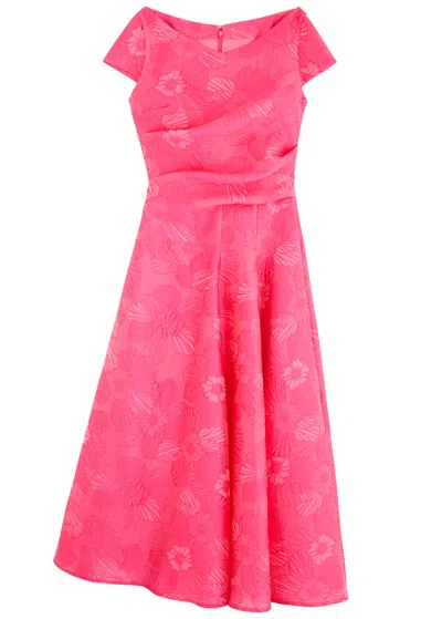 Talbot Runhof Floral-jacquard Midi Dress In Pink
