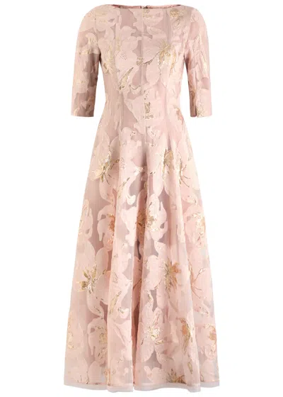 Talbot Runhof Floral-jacquard Woven Midi Dress In Pink