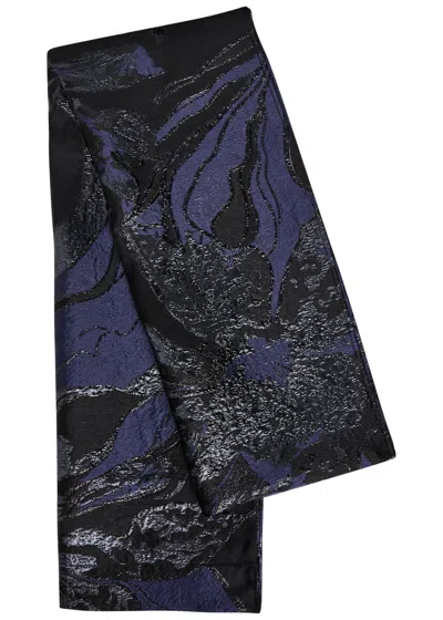 Talbot Runhof Floral-jacquard Woven Stole In Blue