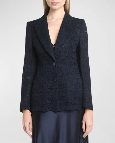 Talbot Runhof Floral Lace Two-button Scallop Jacket In Midnight