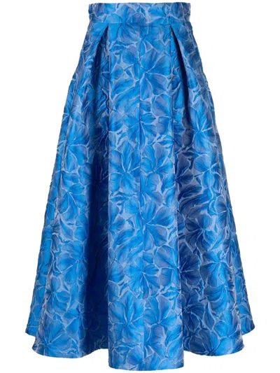 Talbot Runhof Floral Print Ankle-length Skirt In Blue