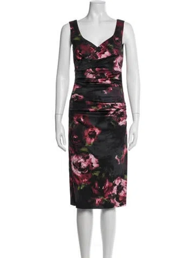 Pre-owned Talbot Runhof Floral Print Knee-length Dress In Black