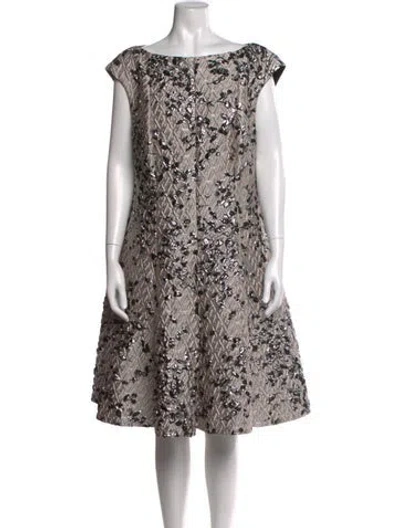 Pre-owned Talbot Runhof Floral Print Knee-length Dress In Gray