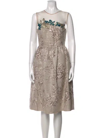Pre-owned Talbot Runhof Floral Print Knee-length Dress In Neutral