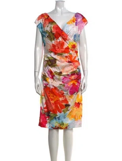 Pre-owned Talbot Runhof Floral Print Knee-length Dress In Red
