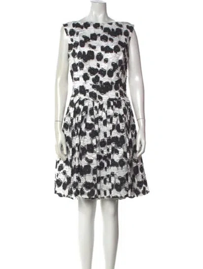 Pre-owned Talbot Runhof Floral Print Knee-length Dress In White