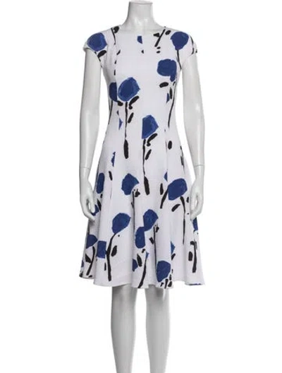 Pre-owned Talbot Runhof Floral Print Knee-length Dress In White