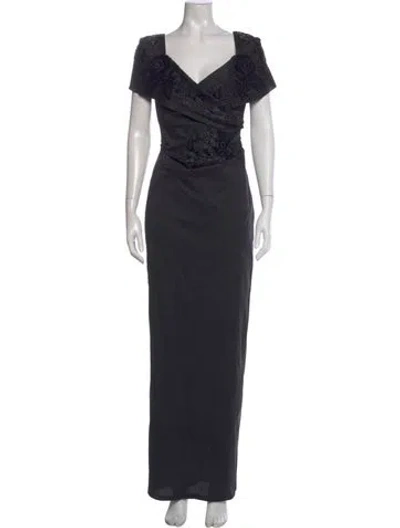 Pre-owned Talbot Runhof Floral Print Long Dress In Black