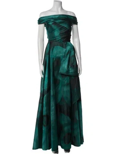 Pre-owned Talbot Runhof Floral Print Long Dress In Green