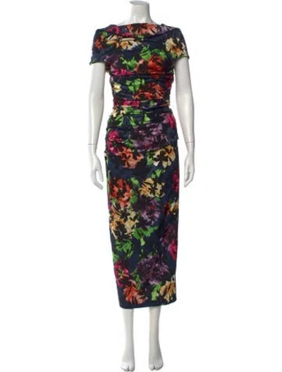 Pre-owned Talbot Runhof Floral Print Long Dress In Multi