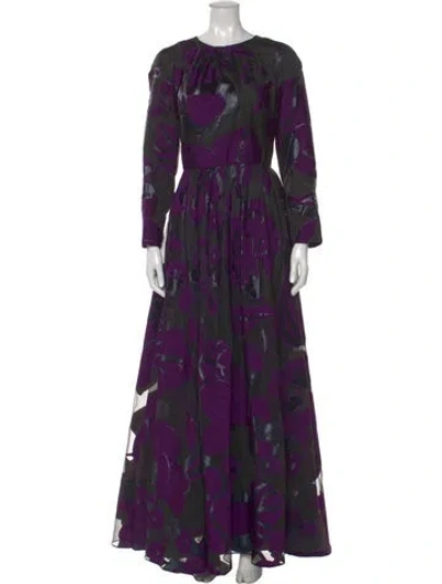 Pre-owned Talbot Runhof Floral Print Long Dress In Purple