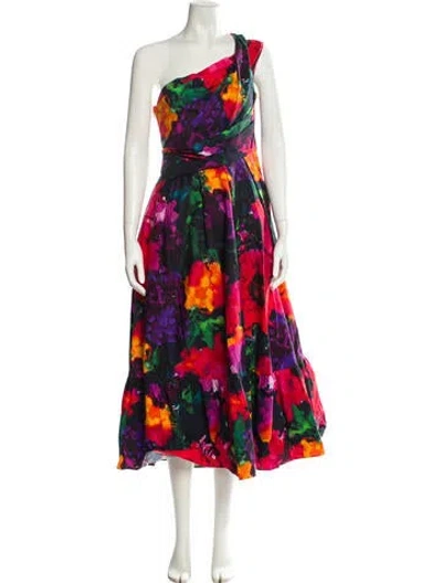 Pre-owned Talbot Runhof Floral Print Midi Length Dress In Blue