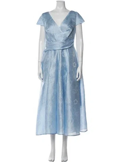 Pre-owned Talbot Runhof Floral Print Midi Length Dress In Blue