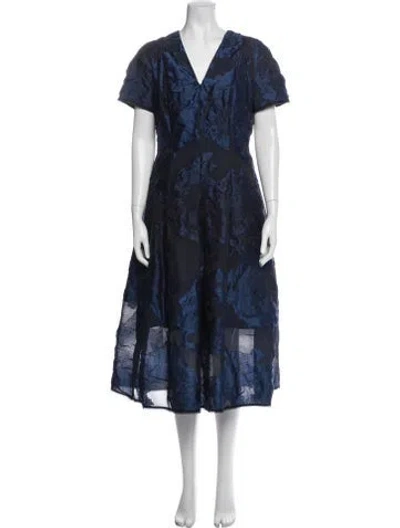 Pre-owned Talbot Runhof Floral Print Midi Length Dress In Blue