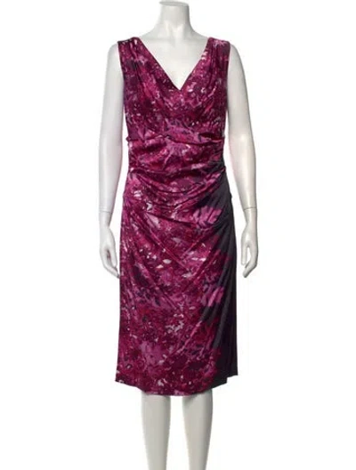Pre-owned Talbot Runhof Floral Print Midi Length Dress In Burgundy/pink