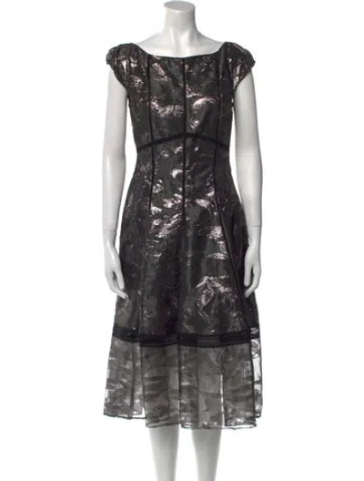 Pre-owned Talbot Runhof Floral Print Midi Length Dress In Gray
