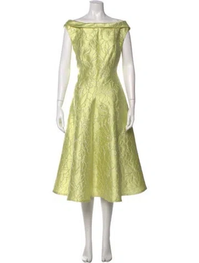 Pre-owned Talbot Runhof Floral Print Midi Length Dress In Green