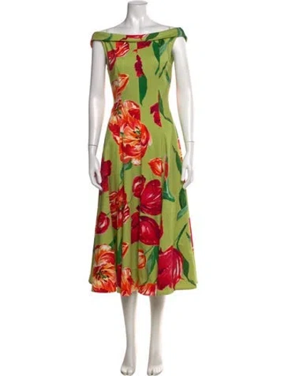 Pre-owned Talbot Runhof Floral Print Midi Length Dress In Green