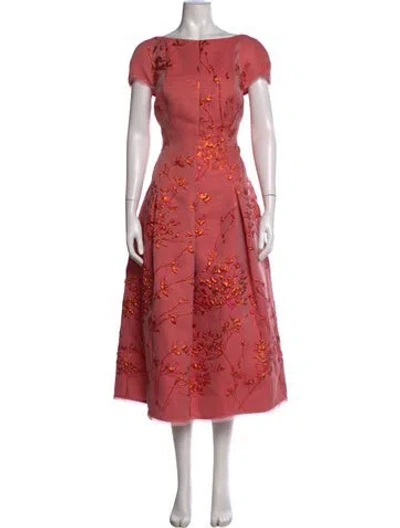Pre-owned Talbot Runhof Floral Print Midi Length Dress In Metallic/pink