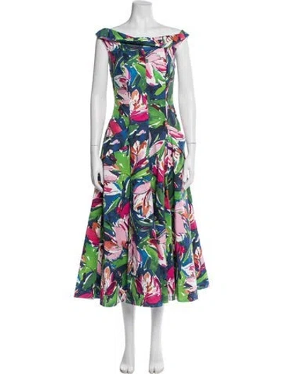 Pre-owned Talbot Runhof Floral Print Midi Length Dress In Multi