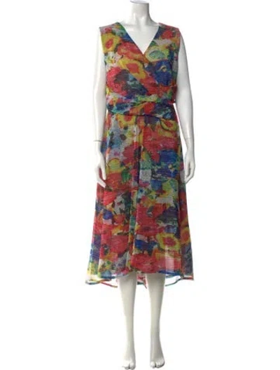 Pre-owned Talbot Runhof Floral Print Midi Length Dress In Multicolor