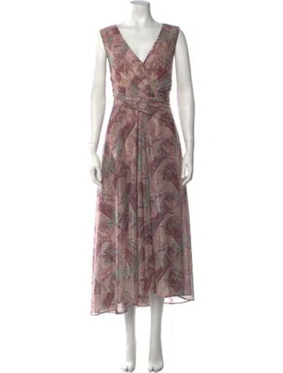 Pre-owned Talbot Runhof Floral Print Midi Length Dress In Pink