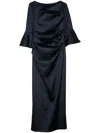 Talbot Runhof Gathered Duchess-satin Gown In Blue