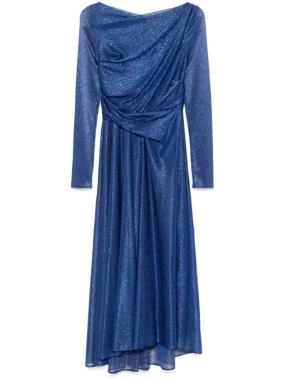 Talbot Runhof Gathered Midi Dress In Blue