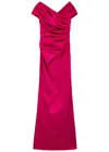 Talbot Runhof Gathered Off-the-shoulder Satin Gown In Pink