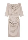 Talbot Runhof Gathered Satin Dress In Light Grey
