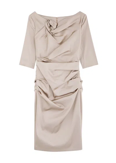 Talbot Runhof Gathered Satin Dress In Light Grey