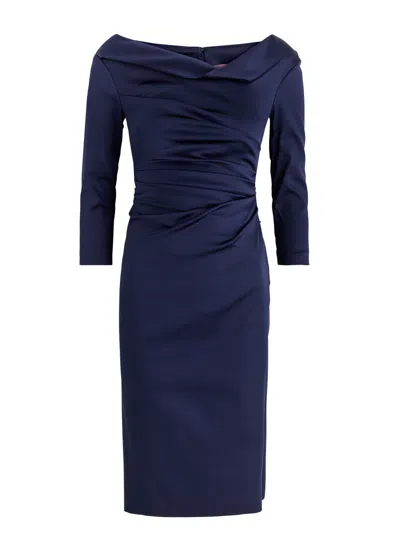 Talbot Runhof Gathered Satin Dress In Navy
