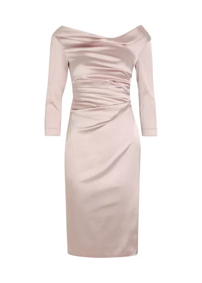 Talbot Runhof Gathered Satin Midi Dress In Pink