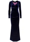 Talbot Runhof Gathered Velvet Gown In Navy