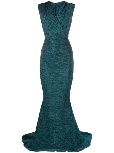 Talbot Runhof Glitter-detail V-neck Gown Dress In Dragonfly