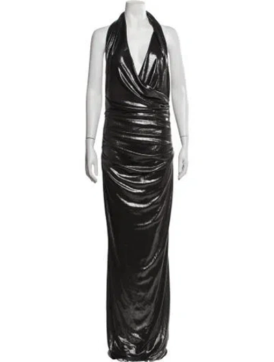 Pre-owned Talbot Runhof Halterneck Long Dress In Black