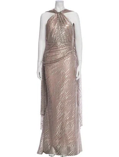 Pre-owned Talbot Runhof Halterneck Long Dress In Neutral