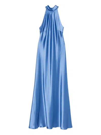 Talbot Runhof Halterneck Satin Dress In Blue