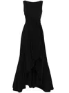 Talbot Runhof High-neck Sleeveless Waist-tie High-low Dress In 999 Black