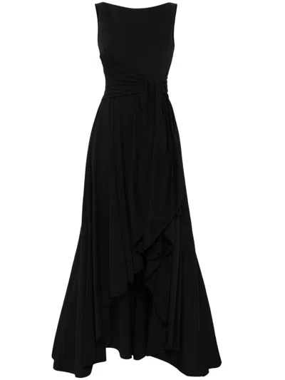 Talbot Runhof High-neck Sleeveless Waist-tie High-low Dress In 999 Black